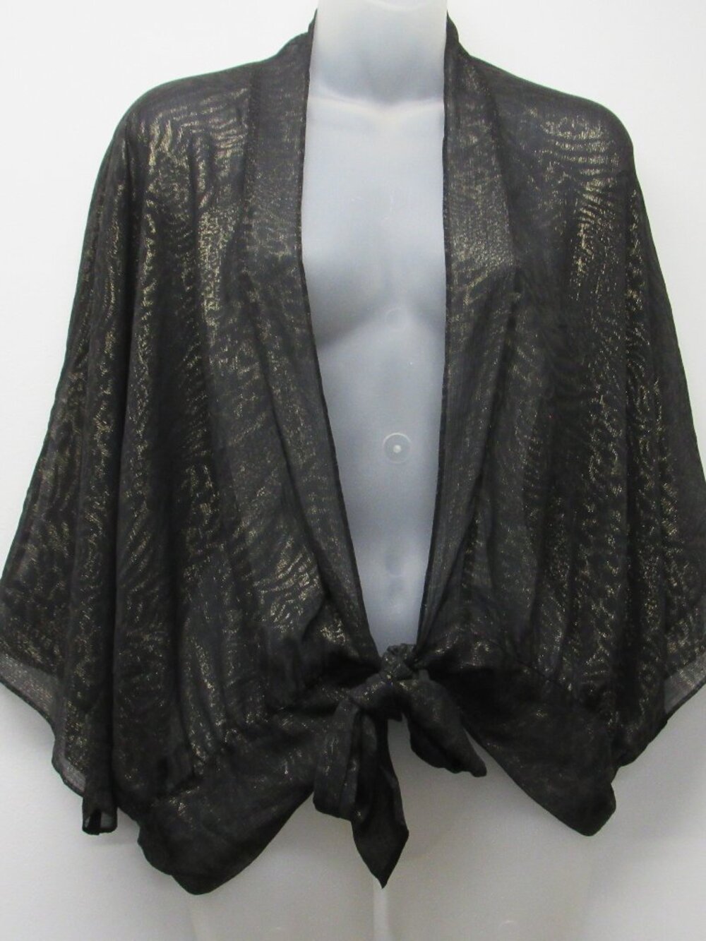 Chico's Sheer Chiffon Kimono Style Topper Jacket sz 1 Small Tie Front Animal